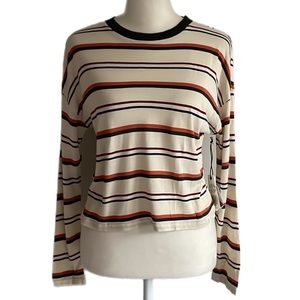 Treasure & Bond Viscose Striped Cropped Long Sleeve Top